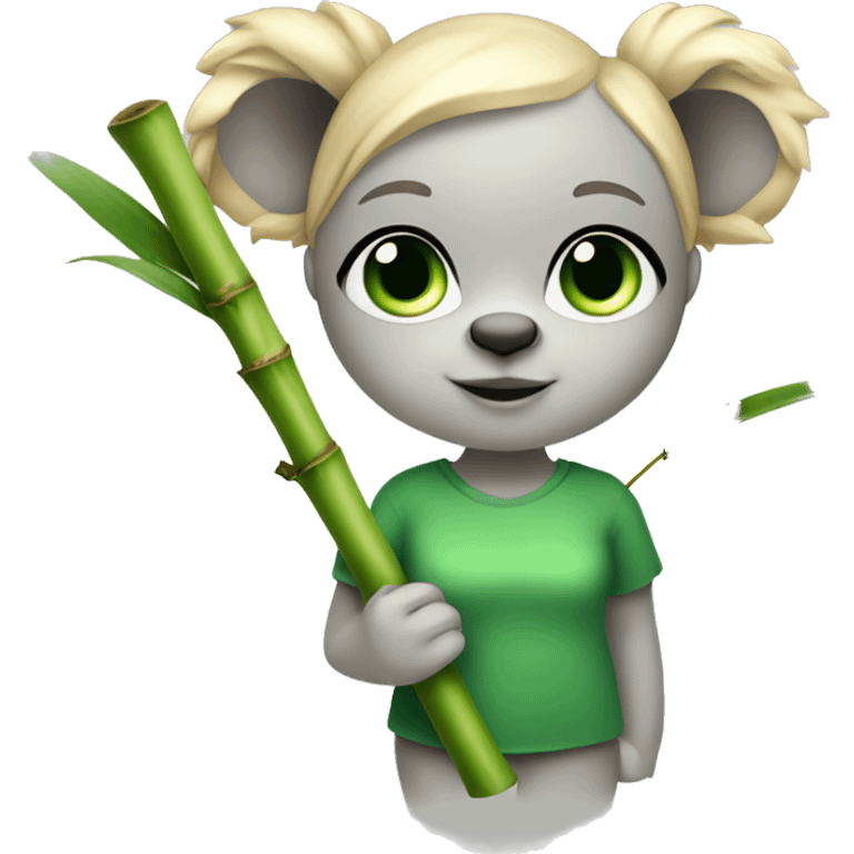 White Girl with blonde hair and green eyes and koala ears holding bamboo stick  emoji