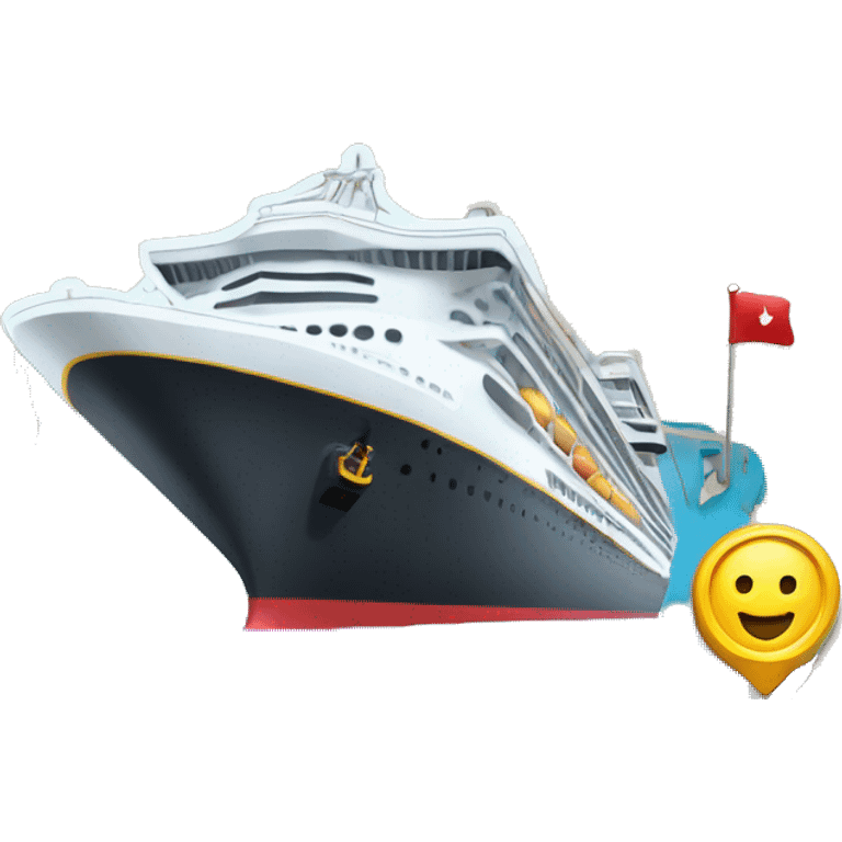 a cruise ship emoji with a map and a pin to show that the cruise has traveled the world emoji