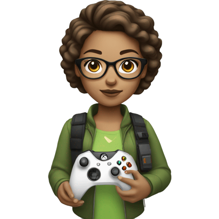 Light skin girl with brown hair up with glasses and Xbox controller  emoji