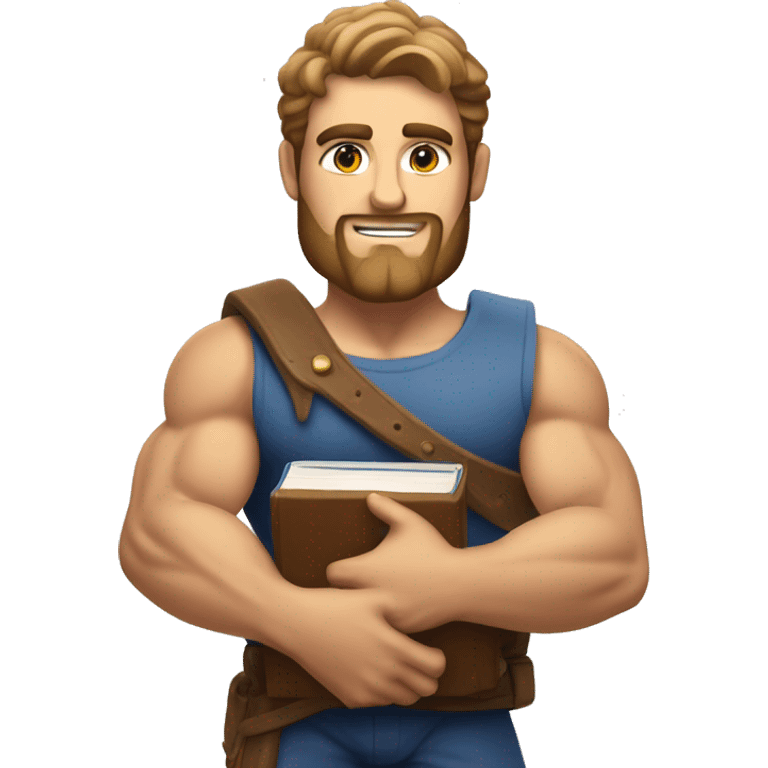 A muscular Greek-status chad holding a book in his hands. emoji