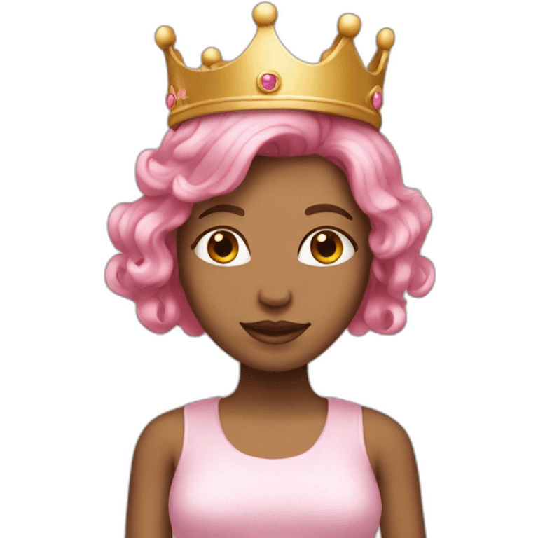 Tan girl with pink Bob hair and a crown on emoji