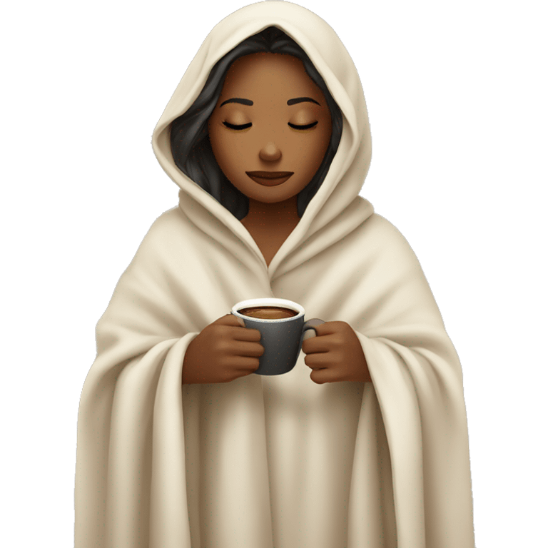 girl inside a blanket sipping coffee eyes closed emoji