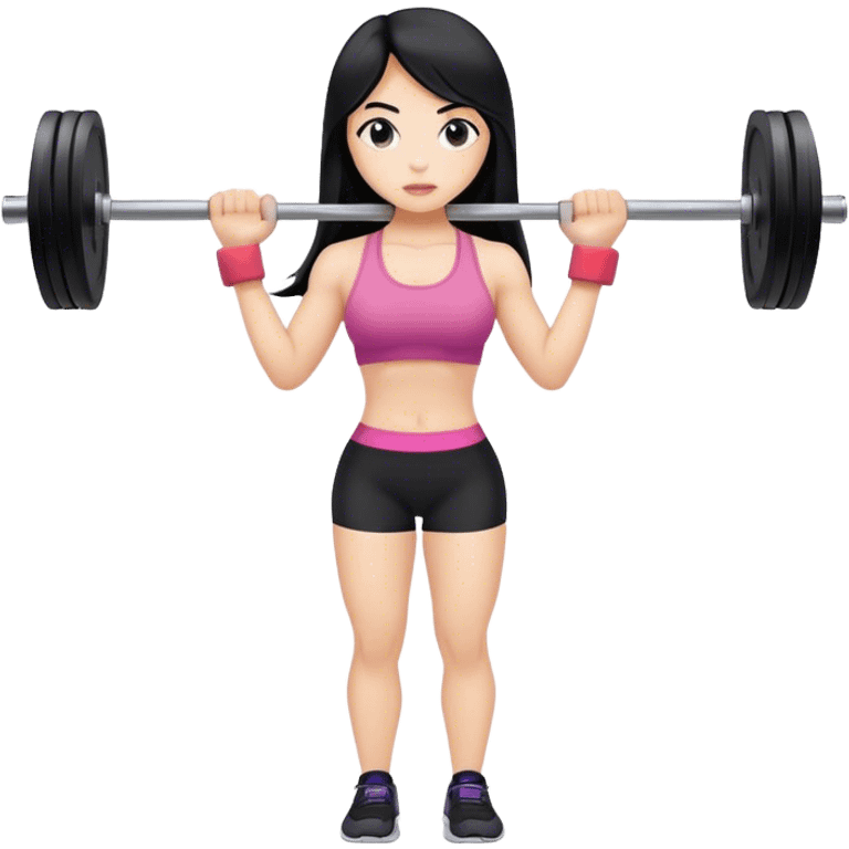 Girl with long black hair lifting weights  emoji