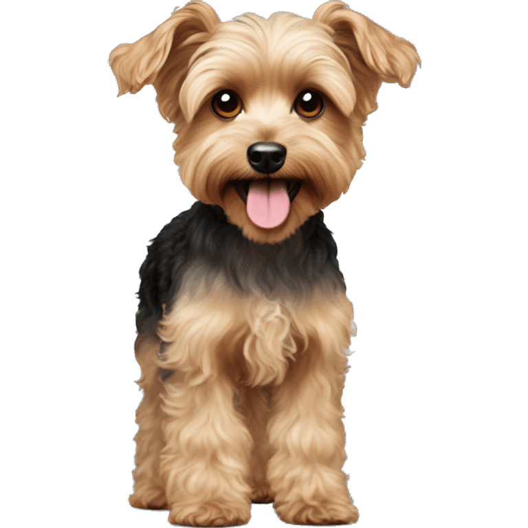 Yorkie poodle mixed dog with curly hair body and very fluffy with longer ears emoji