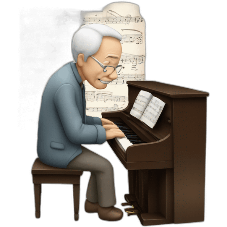 piano played by an old man tinking about sheet music in his head emoji