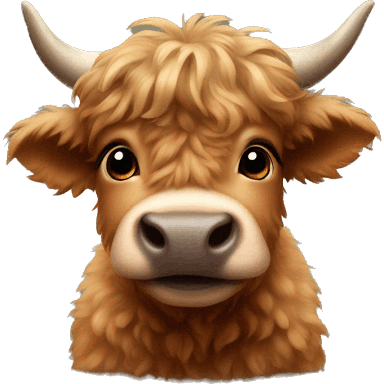 brown fluffy baby scottish cow with a small bow on head emoji