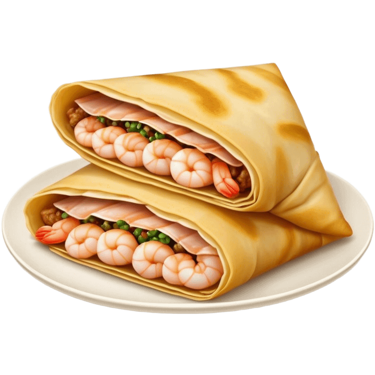 Bánh Xèo Cinematic Realistic Bánh Xèo Dish Emoji, depicted as a crispy, folded crepe filled with shrimp and pork, rendered with dynamic textures and vibrant, appetizing lighting. emoji