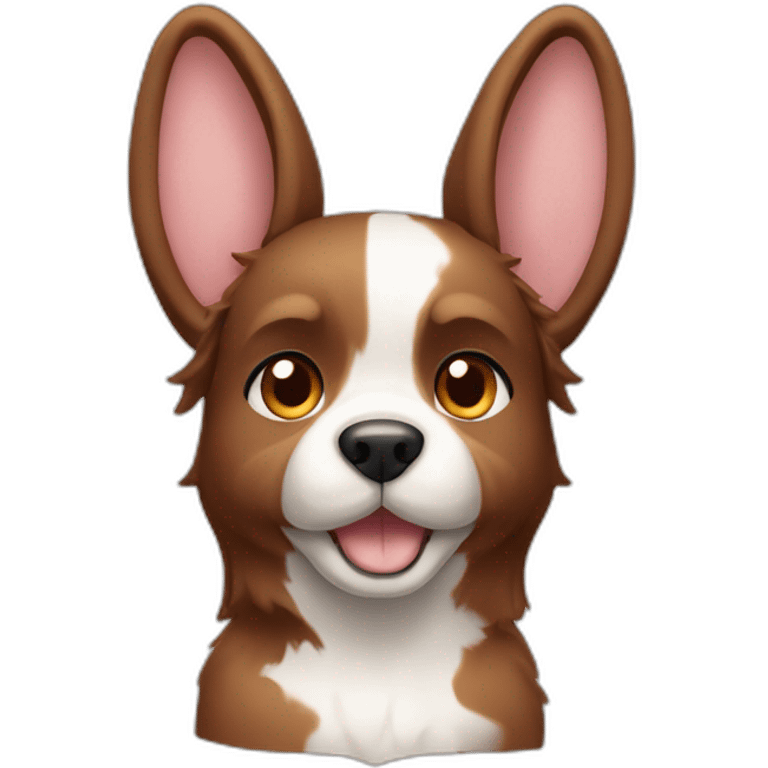 dog brown eyes and medium-long brown hair, one folded ear and one rabbit-style ear emoji