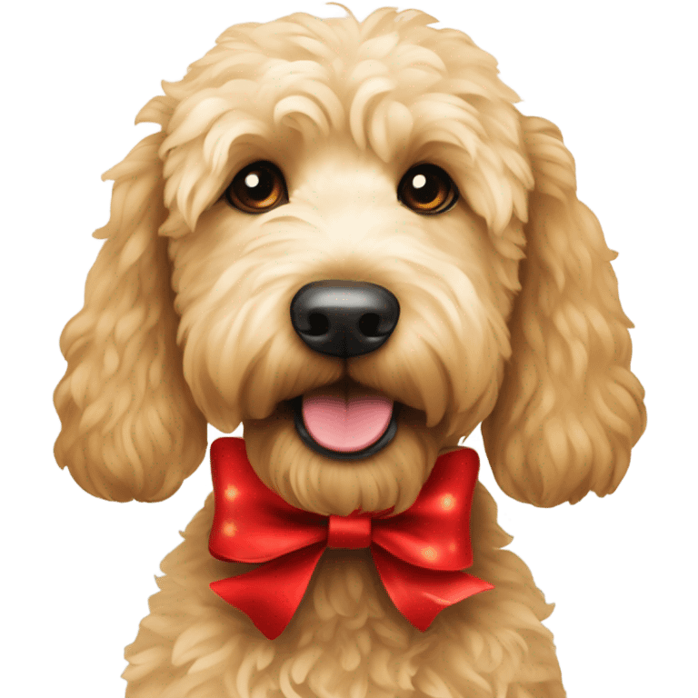 Goldendoodle with red Christmas bow emoji