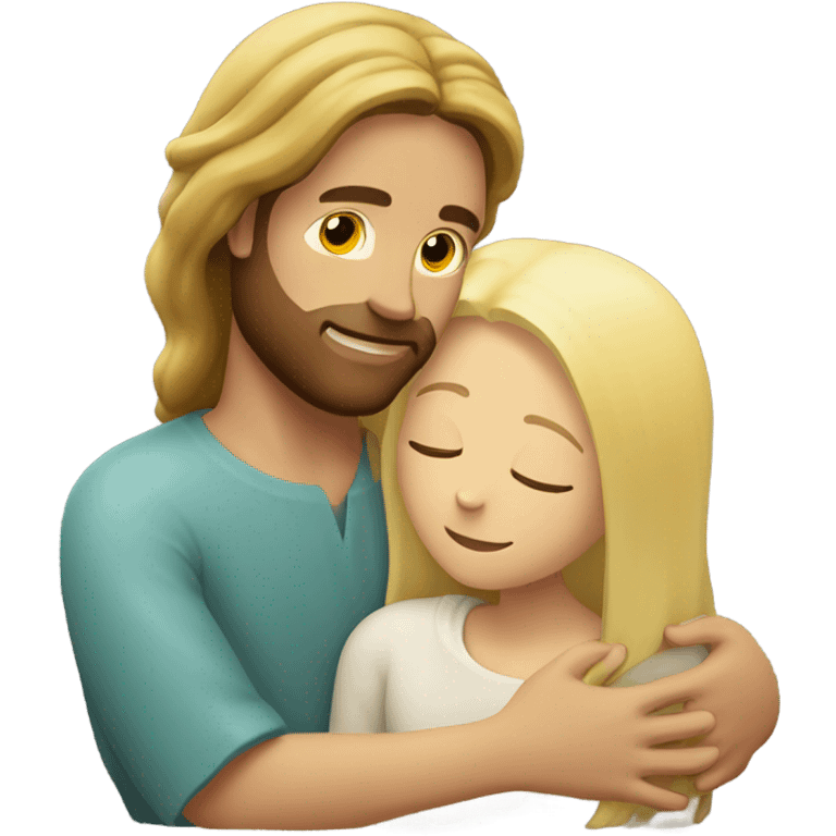 Jesus hugging a blond woman emoji