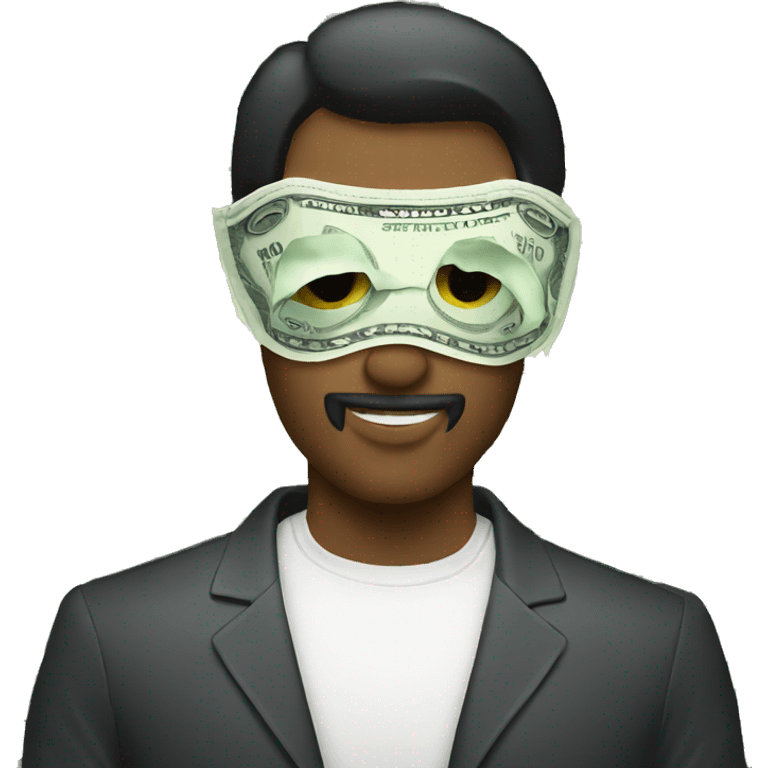 man wearing eye mask made of money emoji