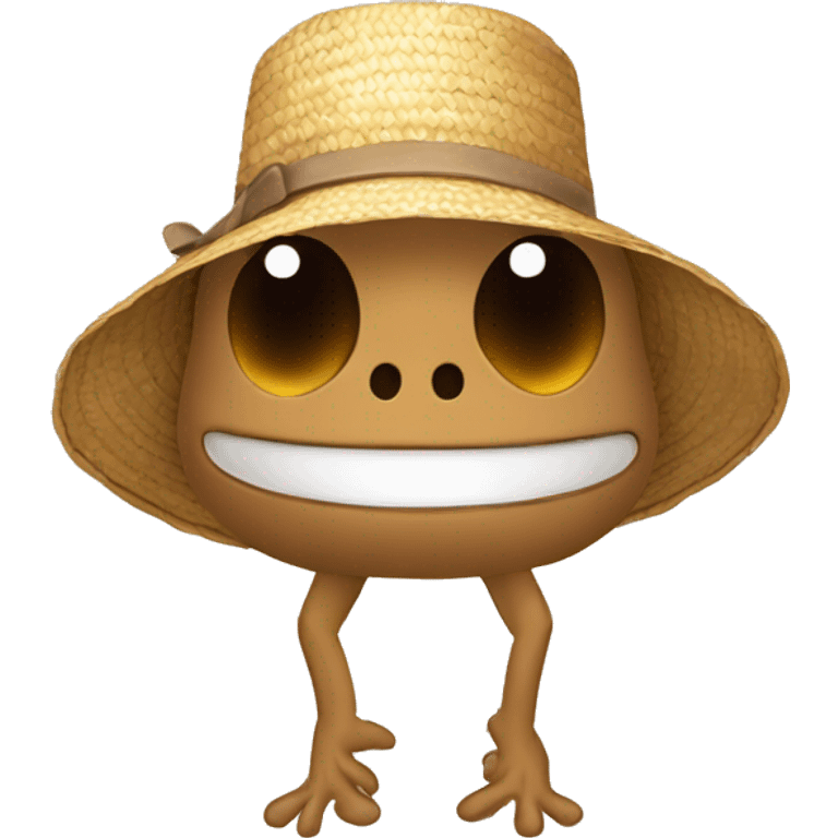 2D Cartoonish brown coqui wiith a straw hat emoji