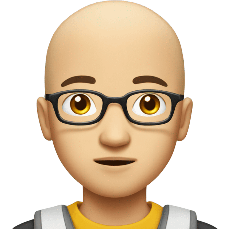  a bald Asian young boy student, in glasses, hungry emoji