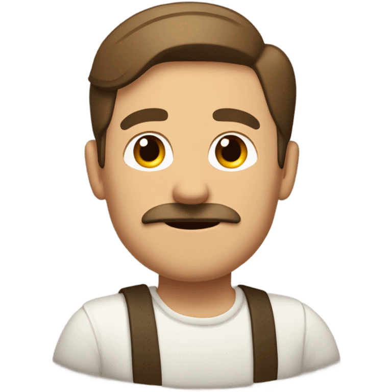 German with little mustache flat brown side part and hand in the air emoji