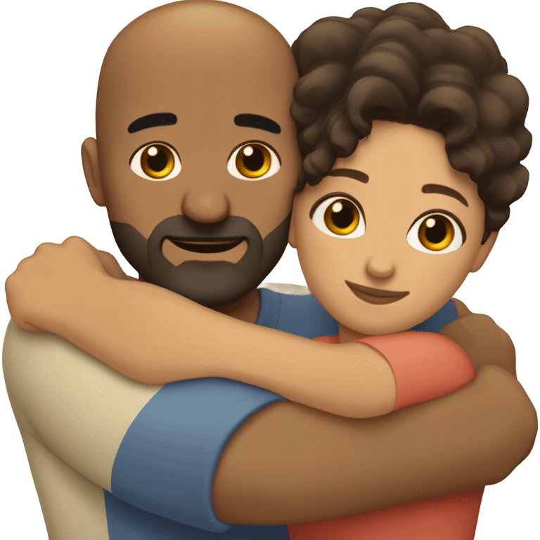 Comforting hug from brunette Puerto Rican with dark brown eyes to short, bald man with brown eyes and a beard emoji