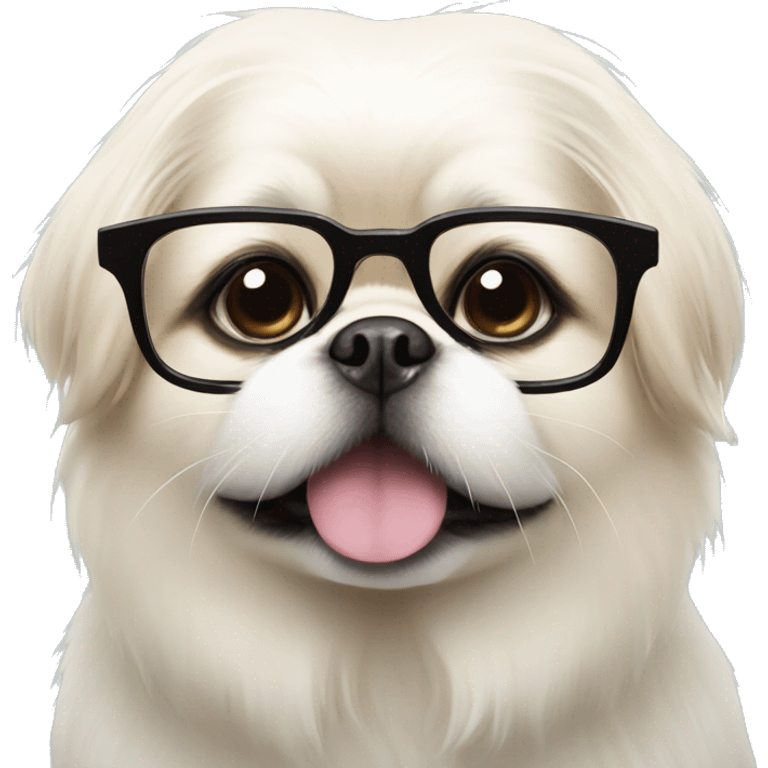 White Pekingese wearing glasses emoji