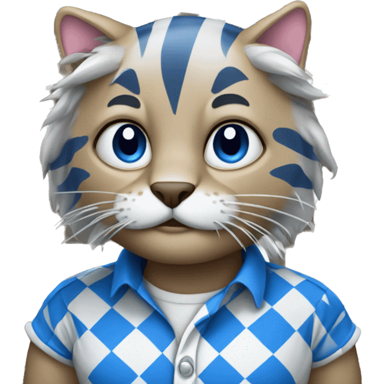 wildcat wearing bright blue and white checkerd shirt emoji