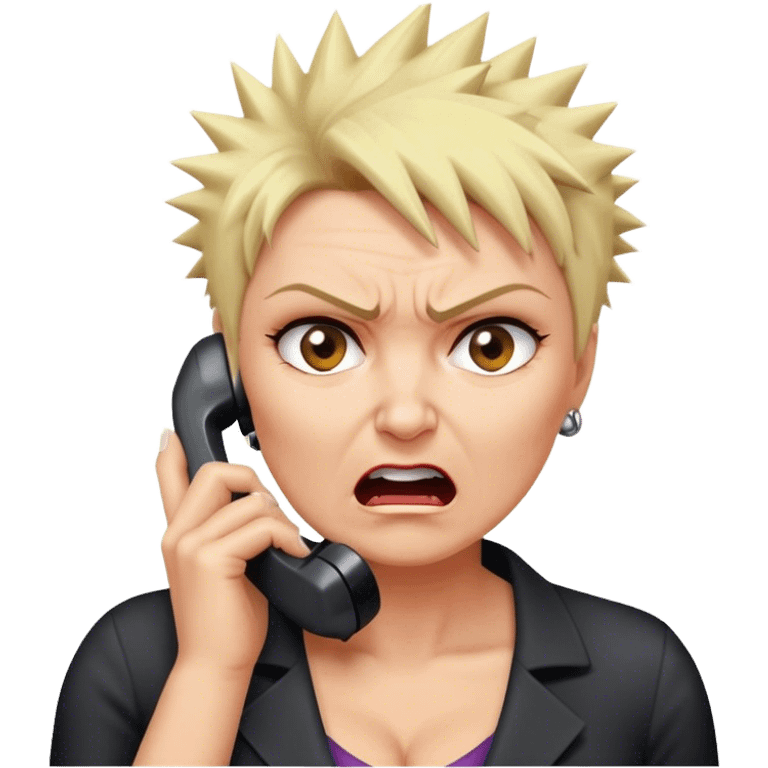 Short Blonde spikey mature woman on the phone angry emoji