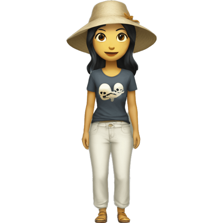 Vietnamese woman wearing a savannah ghost pirates shirt and pants standing emoji