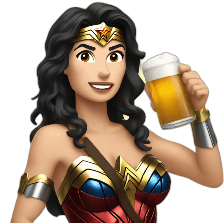 Wonder woman drunking beer emoji