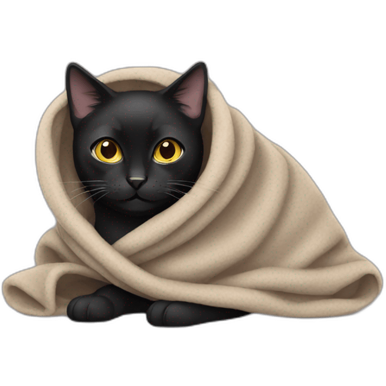 Black cat wrapped in a blanket emoji