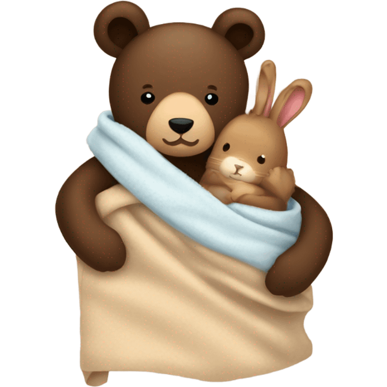 bear and brown bunny under blanket emoji