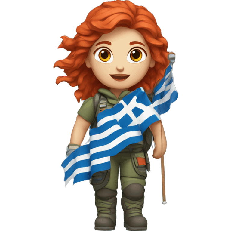 a red hair female on everest with greek flag emoji