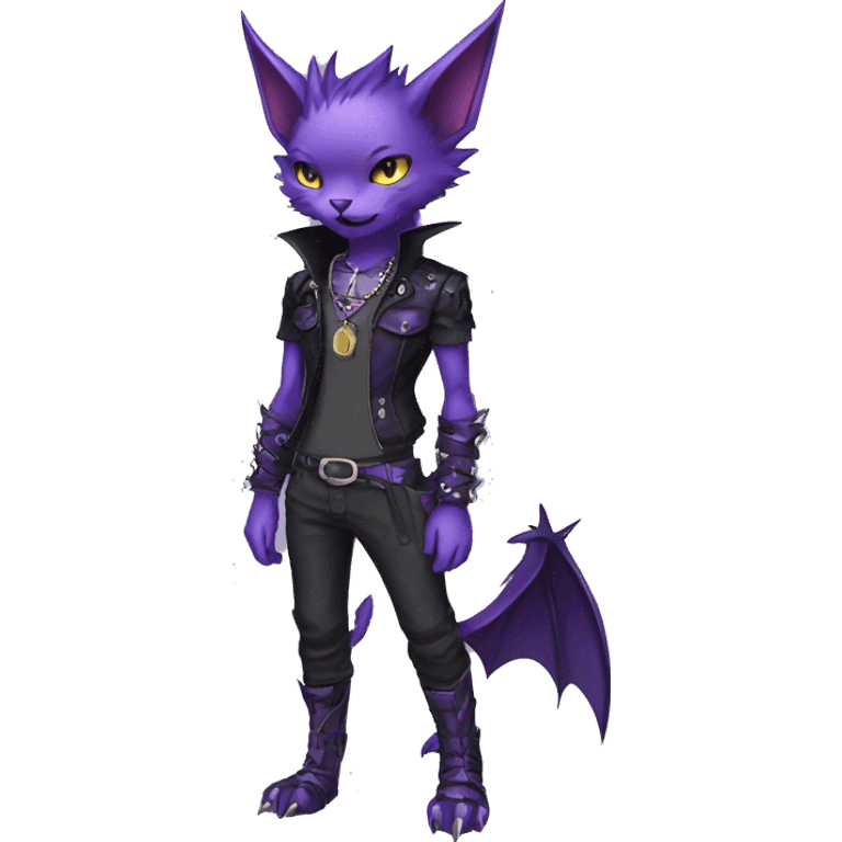 cool edgy black punk Purple nargacuga-bat-cat-animal hybrid Fakemon collar full body emoji