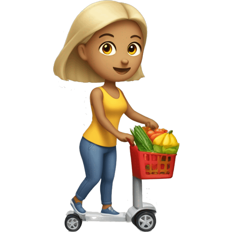 mujer con carro de supemercado lleno a tope de diferentes productos  emoji