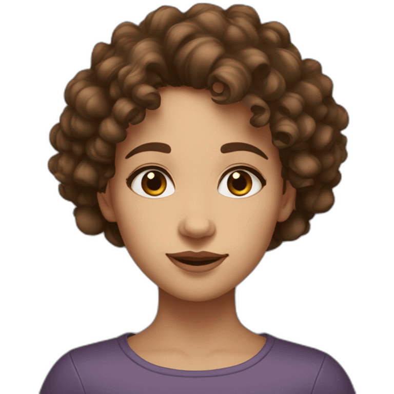 portrait of midle easten curly girl with medium brown hair and brown eyes emoji