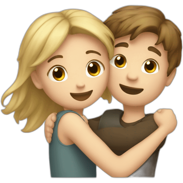 Hug between a Blond girl an brown hair boy emoji