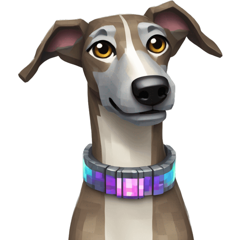 Minecraft pixel brindle greyhound running iridescent collar emoji