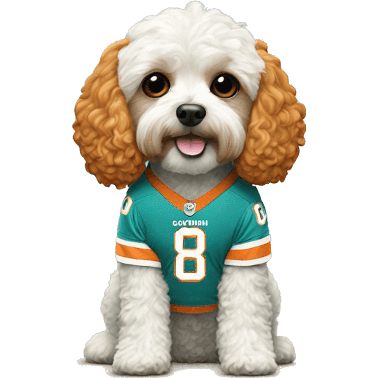 Cavapoo with a Miami Dolphins jersey emoji