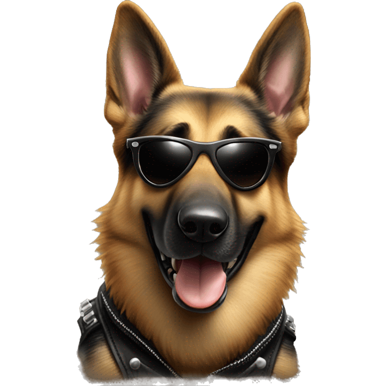 German shepherd wearing sun glasses riding a Harley Davidson emoji