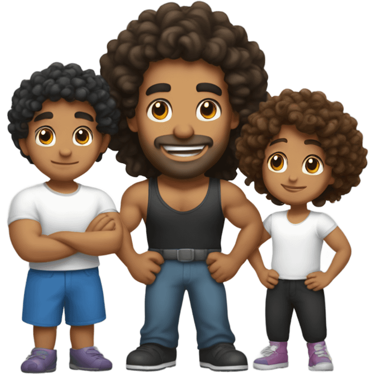 buff puerto rican dad with curly hair playing with his daughted emoji