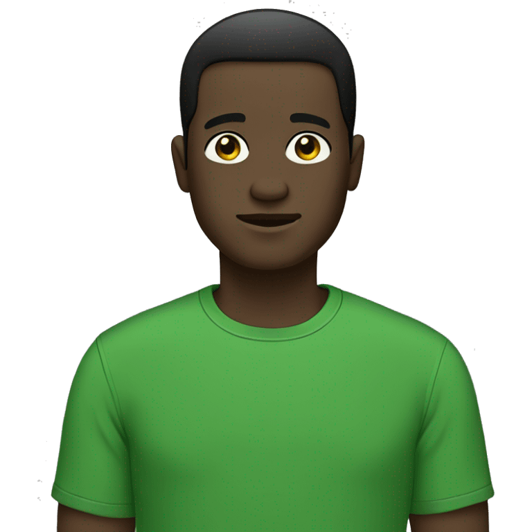 emoji of an adult man, dark skin, no beard or mustache, black short straight hair, green t-shirt. Black eyes.  emoji