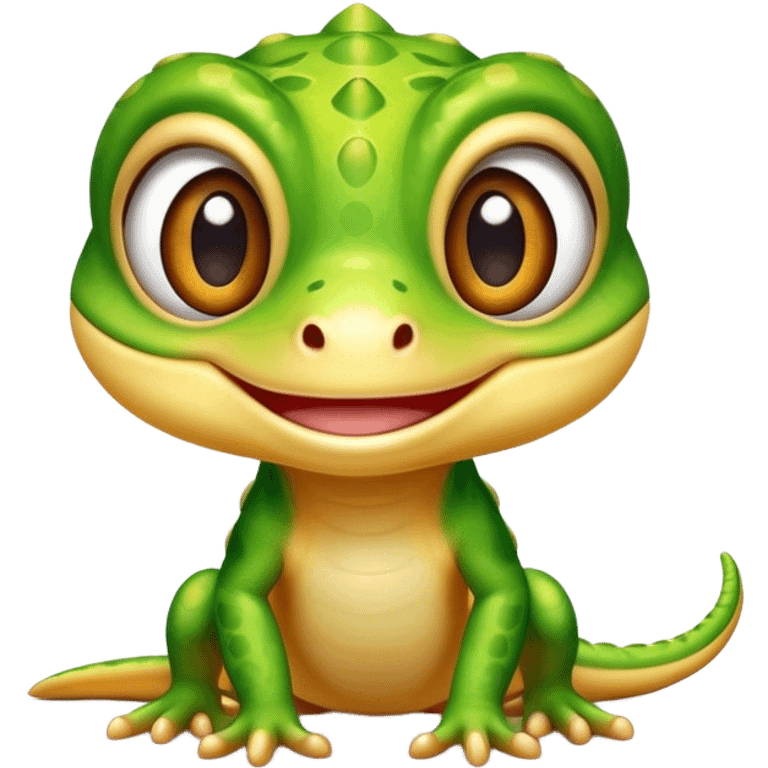 Cutesy Gecko Mascot character with big eyes, smiling emoji