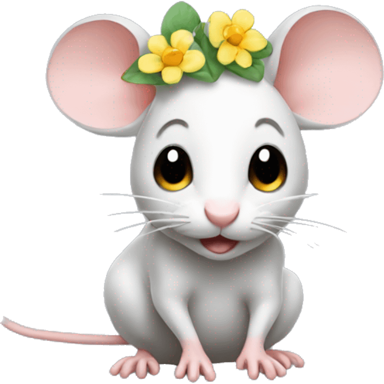 mouse with flower on its head emoji