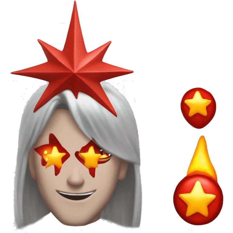 red shooting star sign on the forehead + 2 dragon horn emoji