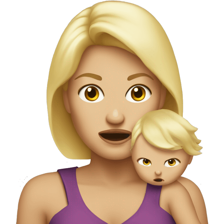 blonde Mama with angry baby emoji