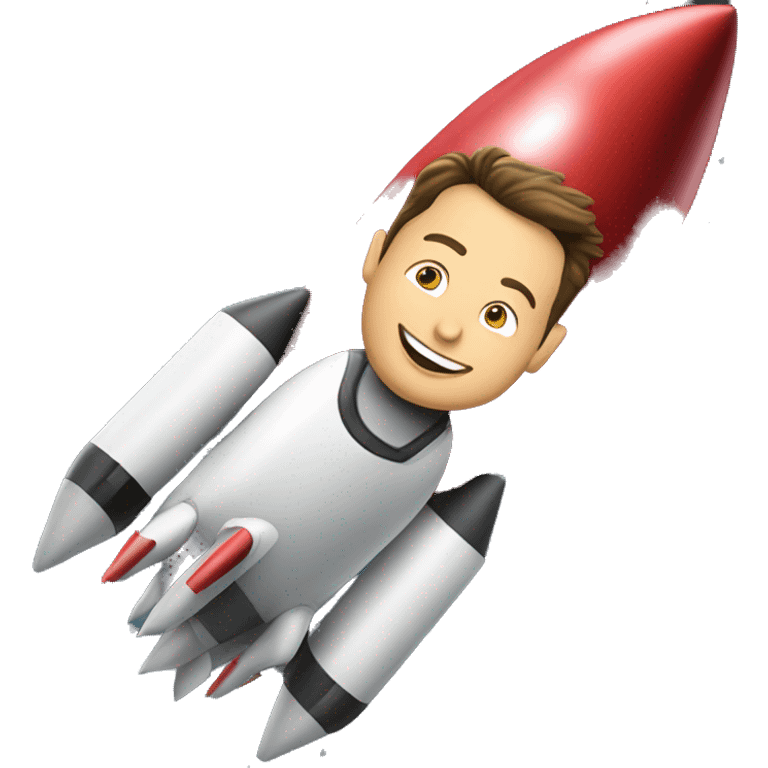 Elon Musk riding on top of a flying space rocket emoji