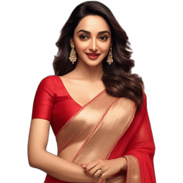 Kiara Advani front looking smirking look wearing red saree emoji