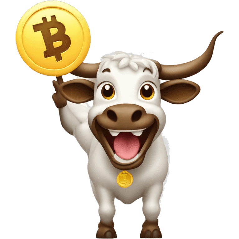 Stock market happy bull holding profit sign  emoji