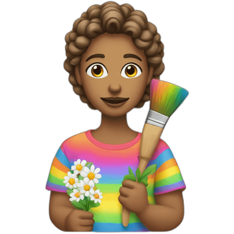 causaian with rainbow clothes and flowers on face and paintbrush emoji