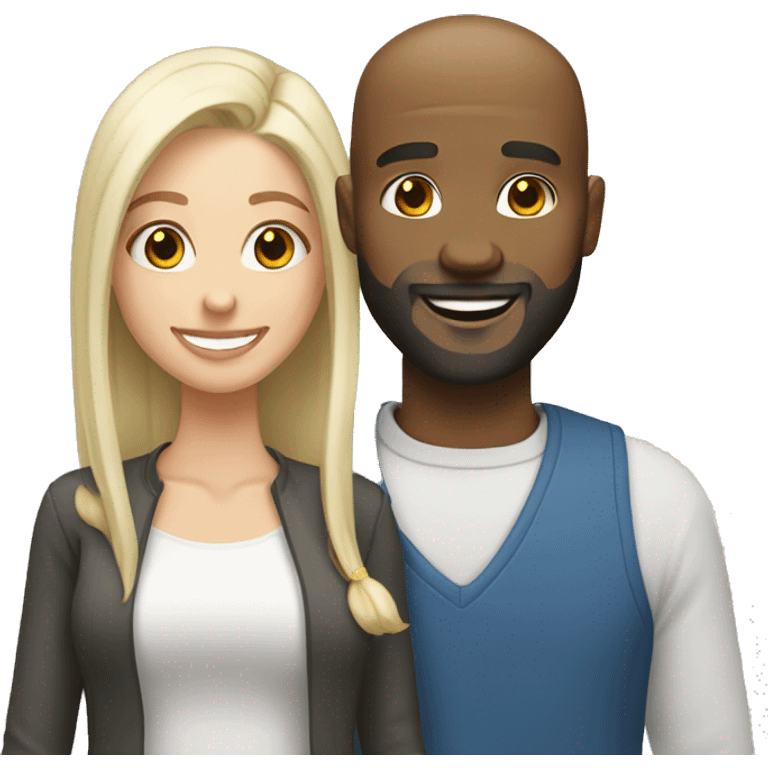 bald black man smiling with beard and white girl with platinum blonde hair  emoji