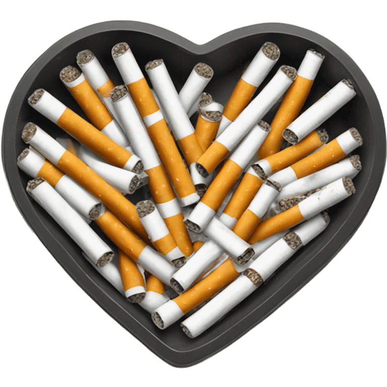 Heart shaped ash tray with cigarettes emoji