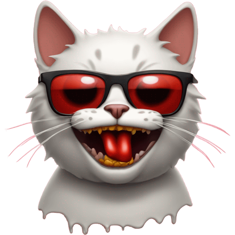 Cat with sunglasses, with sharp teeth, with red ooze dripping from mouth emoji