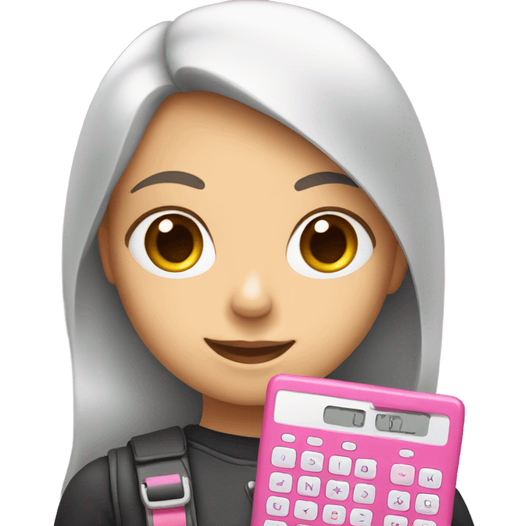 Girl holding one pink calculator emoji