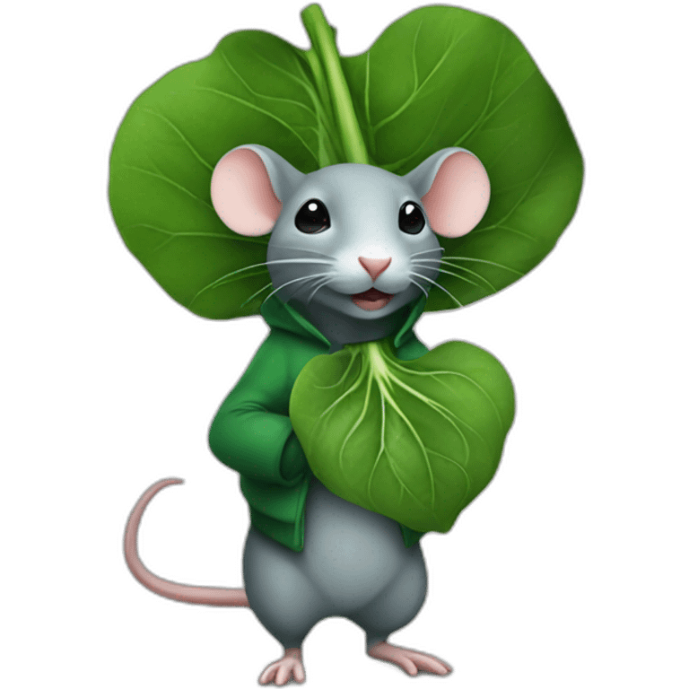 A rat dressed as spinach emoji