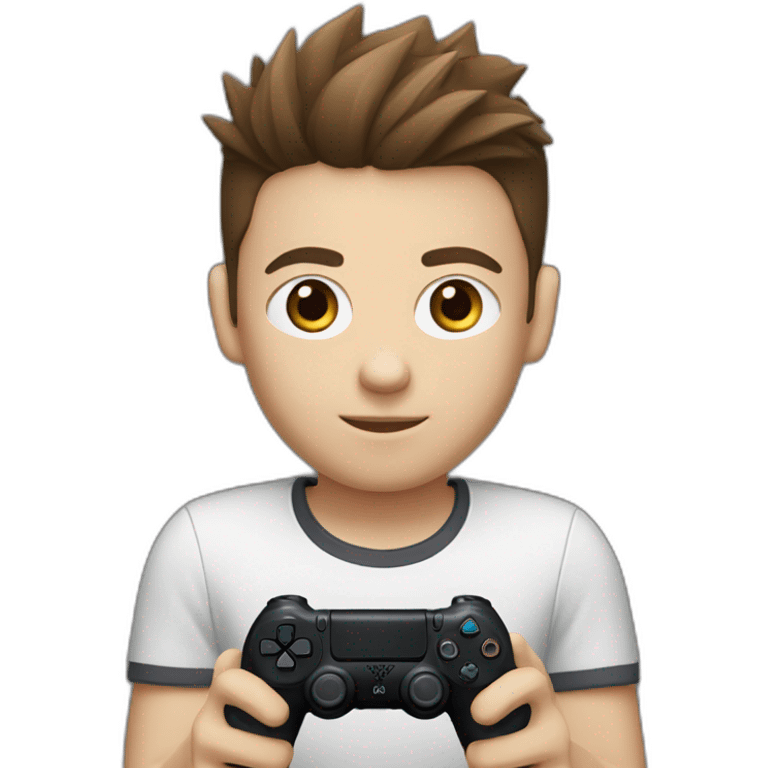 Caucasian boy with spiked Brown hair holding a playstation 4 controller emoji